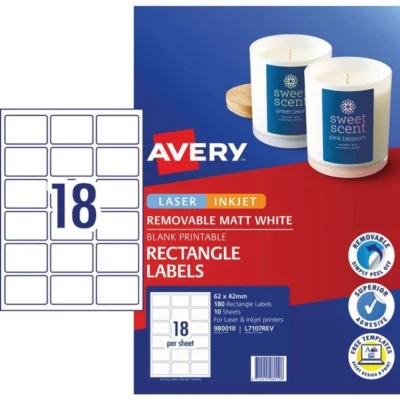 Avery Removable Labels 62 x 42mm White 180 Pack