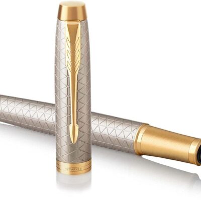 Parker Im Premium Warm Grey Etched Gold Trim Fountain Pen