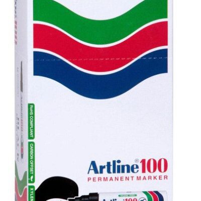 Artline 100 Permanent Marker 12mm Chisel Nib Black