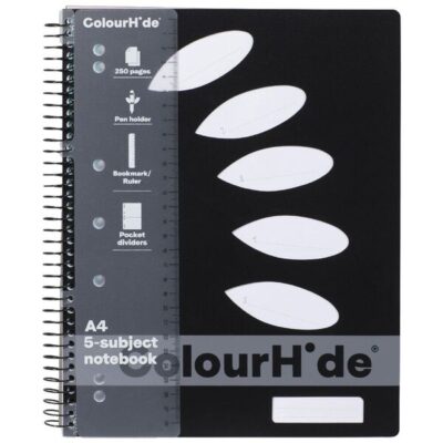 ColourHide 5 Subject Notebook 250 Pages Black