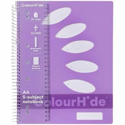 Colourhide 5 Subject Book A4 250 Pages purple