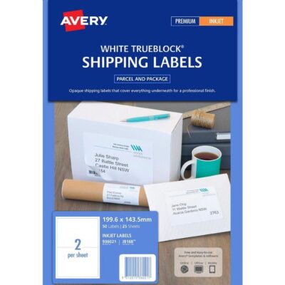 Avery J8168 2up Shipping Labels White 25 Sheets