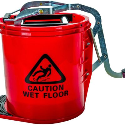 cleanlink-mop-bucket-heavy-duty-metal-wringer-16-litre-red