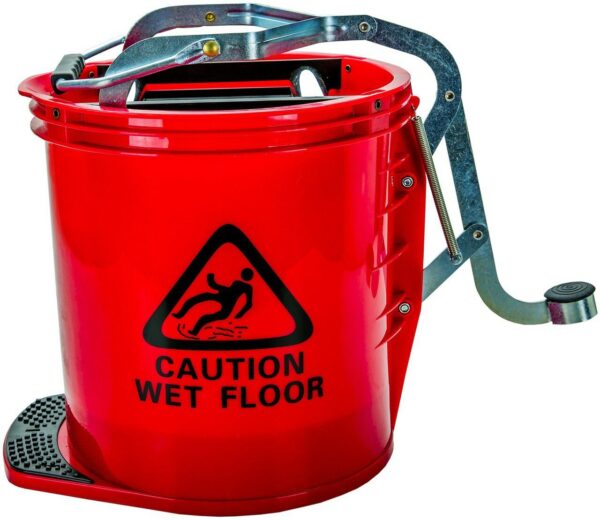 cleanlink-mop-bucket-heavy-duty-metal-wringer-16-litre-red
