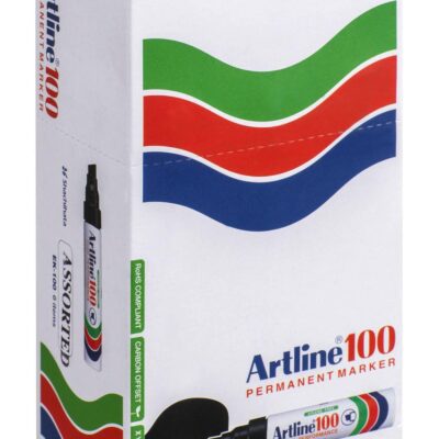 Artline 100 Permanent Markers Box of 6 Red Green Black And Blue