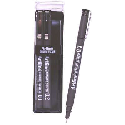 Artline 230 Drawing System Pen 0.1mm 0.2mm 0.3 mm Black Wallet 3