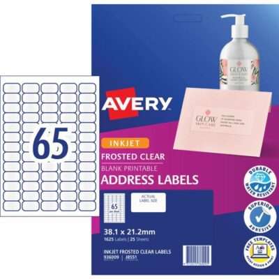Avery 65up Inkjet Address Labels Clear 25 Sheets