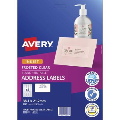 Avery 65UP Inkjet Address Labels Clear 25 Sheets