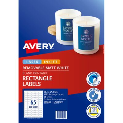 Avery 959049 L7651rev Removable Multi-purpose Laser Inkjet Labels 65up Pack Of 25
