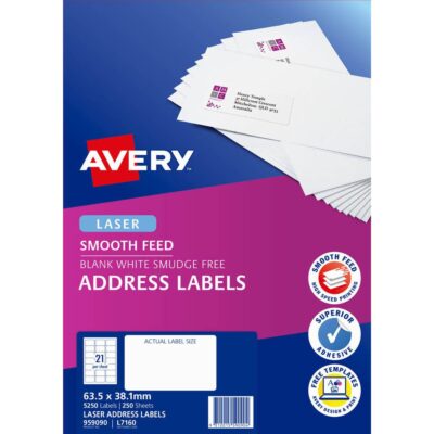 Avery 959090 L7160 Address Label Smooth Feed Laser 21up Pack Of 250