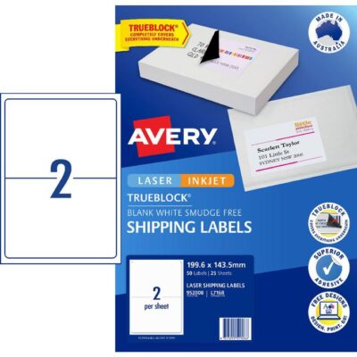 Avery A4 2up Shipping Labels White 50 Pack