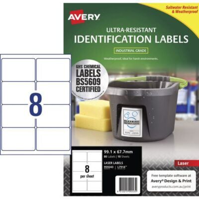 Avery Chemical Grade Laser Labels 99.1 X 67.7mm 8 Up Pack Of 10