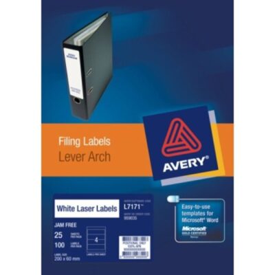 Avery Laser Lever Arch Labels White 25 Sheets 4 Per Page
