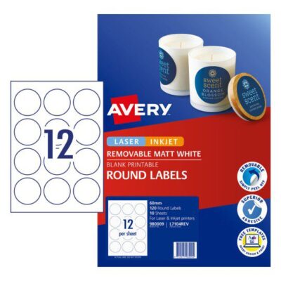 Avery Print-to-the-edge Removable Round Labels White Pack of 20 980009