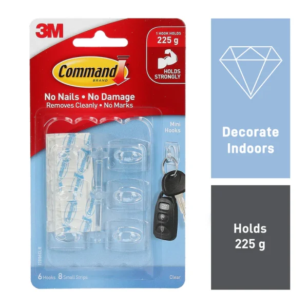 3M Command Mounting Mini Clear Hooks 17006clr Pack Of 6