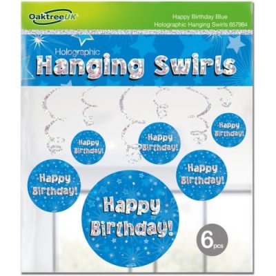 Hanging Swirl Holographic Happy Birthday Blue Pack 6