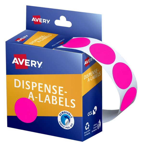 Avery Dispenser Removable Label 24mm Fluoro Pink