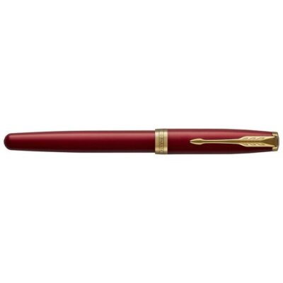 Parker Sonnet Red Lacquer Gold Trim Fountain Pen Stainless Steel Nib Medium