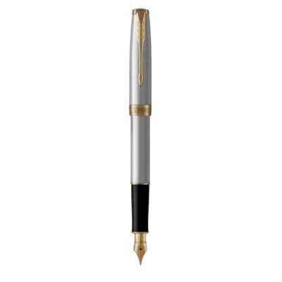 Parker Sonnet Stainless Steel Gold Trim Fountain Pen Medium Nib